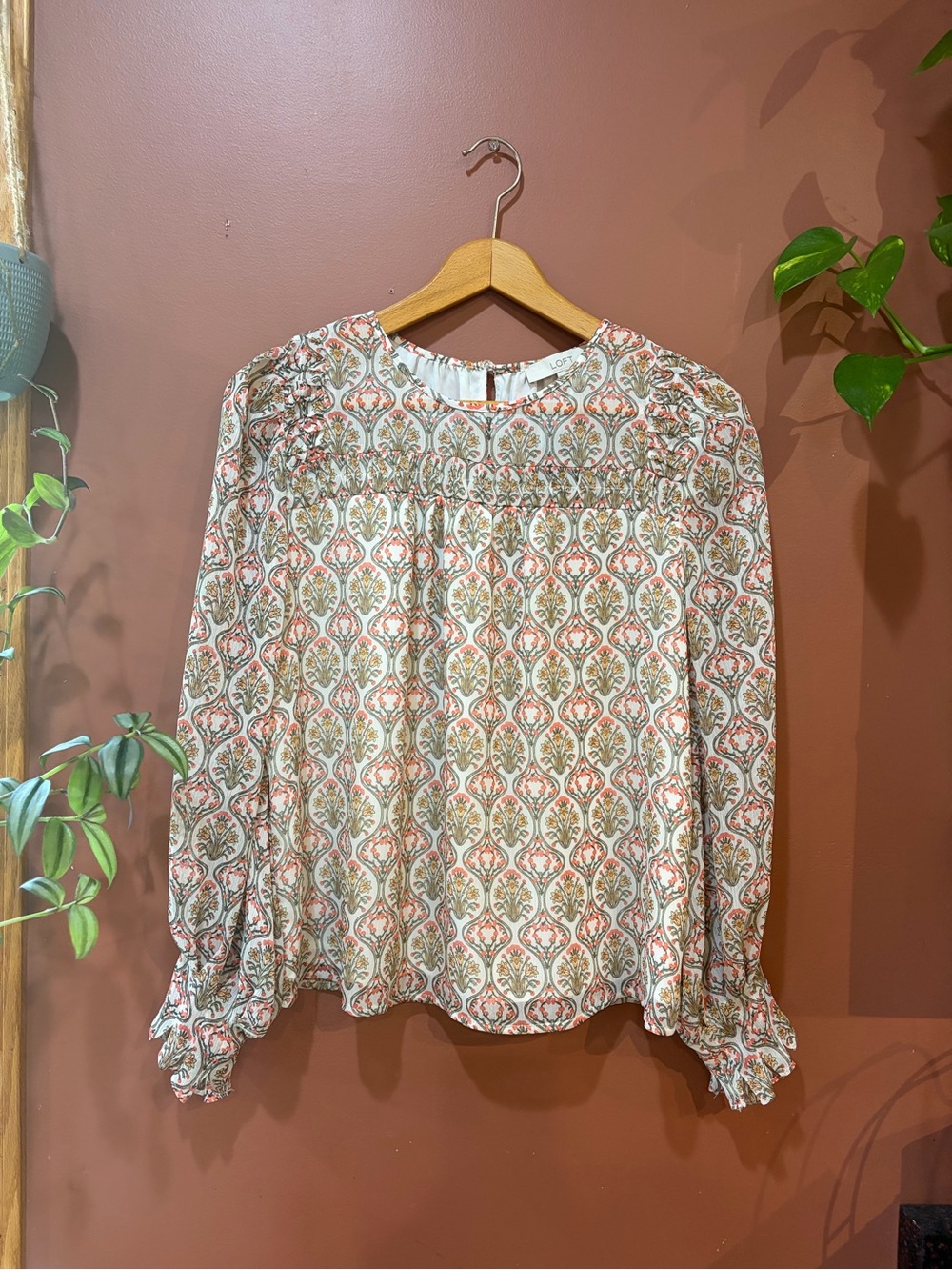 LOFT Ivory Floral Print Blouse